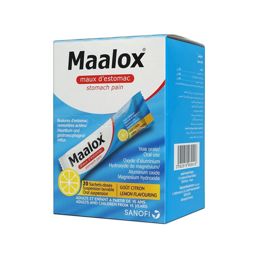 Maalox Oral Suspension Sachets For Stomach Pain And Heartburn Lemon Flavour, Pack of 20's