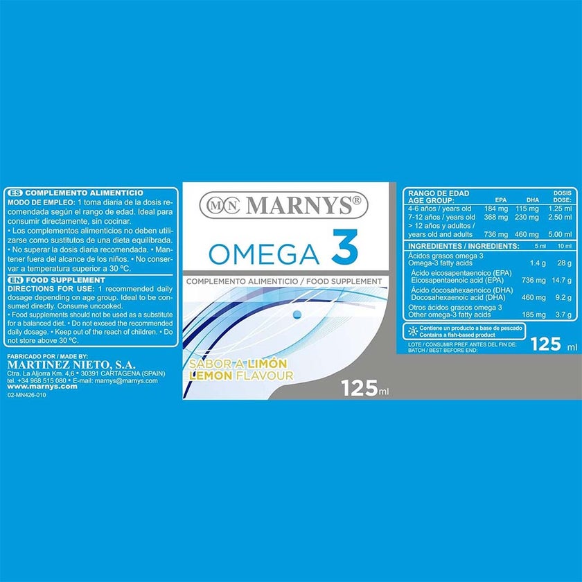 Marnys Omega 3 1200mg Fish Oil Supplement Liquid, Lemon Flavour 125ml