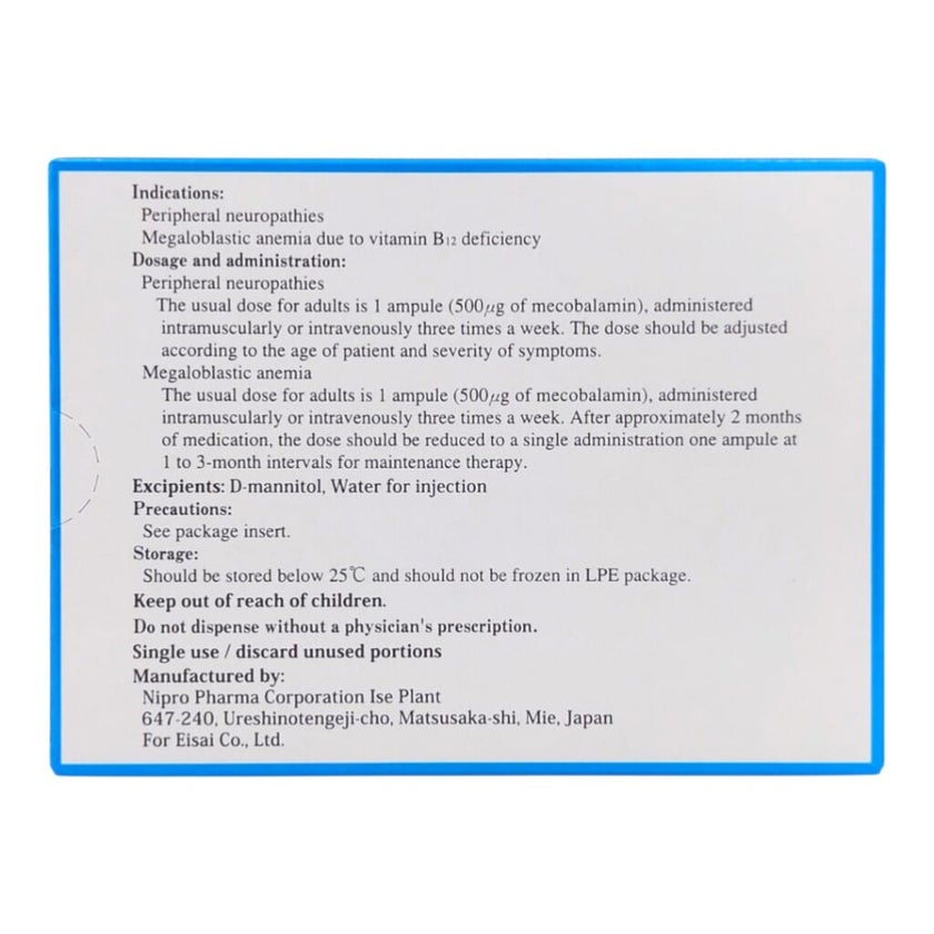 Methycobal 500mcg/ml Injection, Pack of 10's