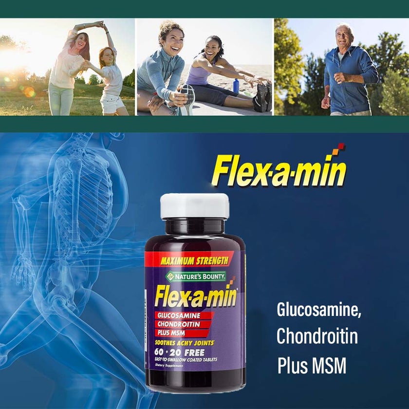 Nature's Bounty Flex-a-min Maximum Strength Glucosamine Supplement Tablets For Joints, Pack of 60's