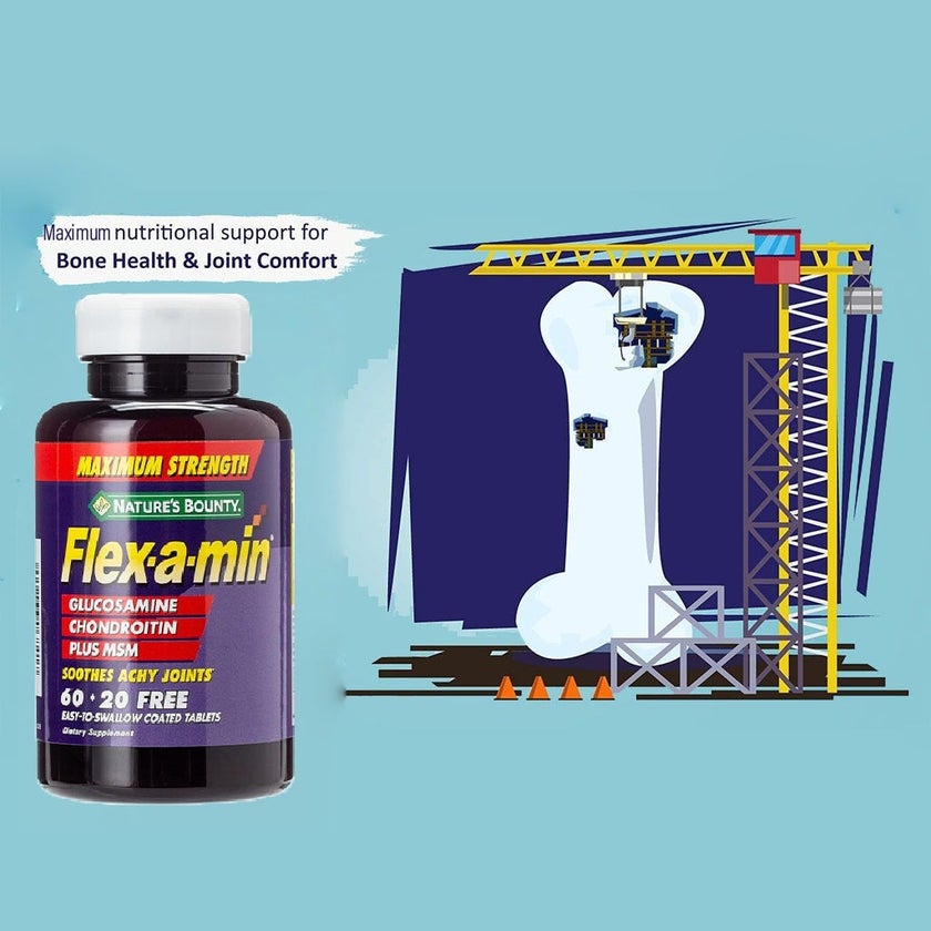 Nature's Bounty Flex-a-min Maximum Strength Glucosamine Supplement Tablets For Joints, Pack of 60's