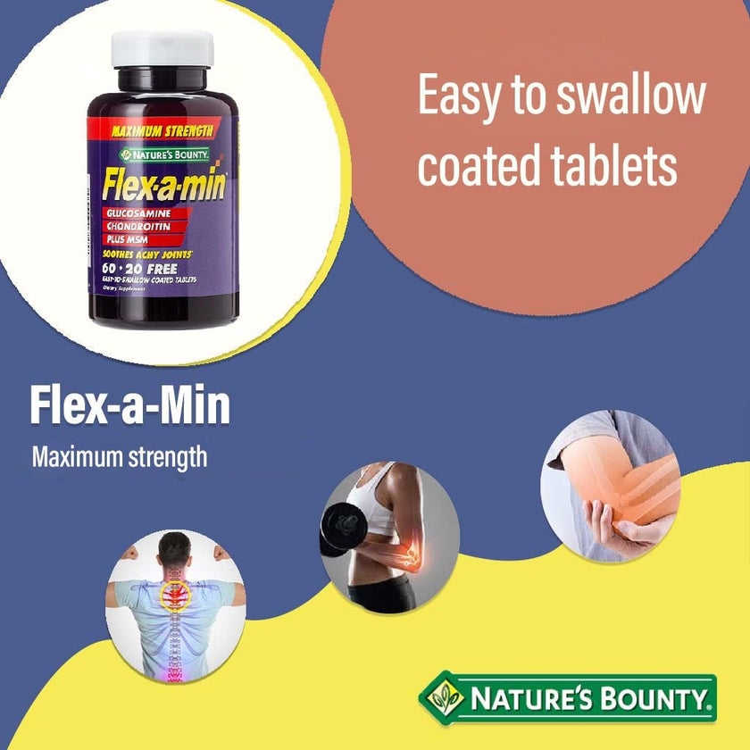 Nature's Bounty Flex-a-min Maximum Strength Glucosamine Supplement Tablets For Joints, Pack of 60's