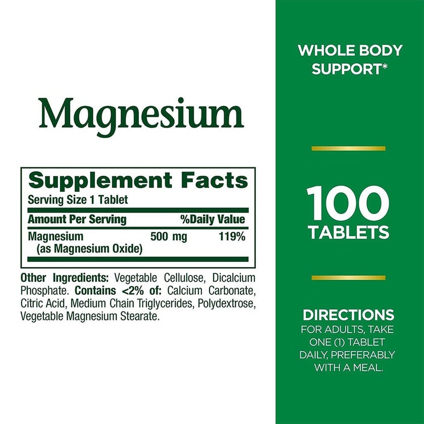 Nature's Bounty High Potency Magnesium 500mg Tablets, Pack of 100's