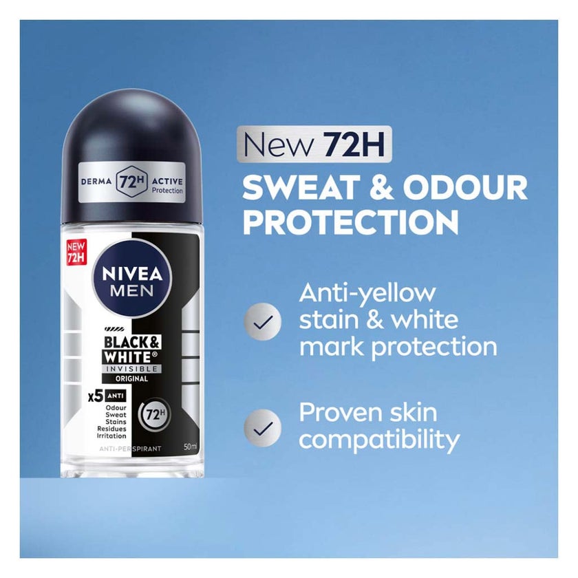 Nivea Men Black & White Invisible 72H Active Antiperspirant Deo Roll On 50ml