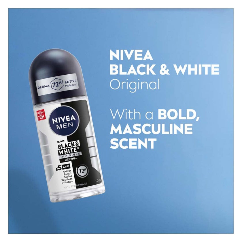 Nivea Men Black & White Invisible 72H Active Antiperspirant Deo Roll On 50ml