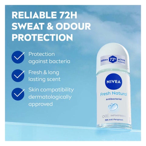 Nivea Fresh Natural Antibacterial 72H Active Roll On For Women 50ml