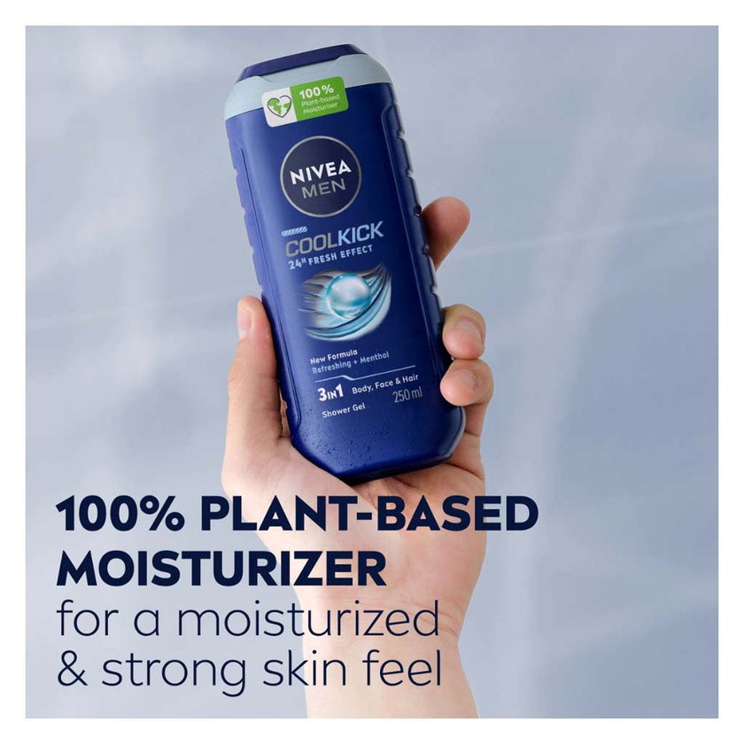 Nivea Men Cool Kick 24H Fresh Effect 3 in 1 Face, Body & Hair Shower Gel 250ml
