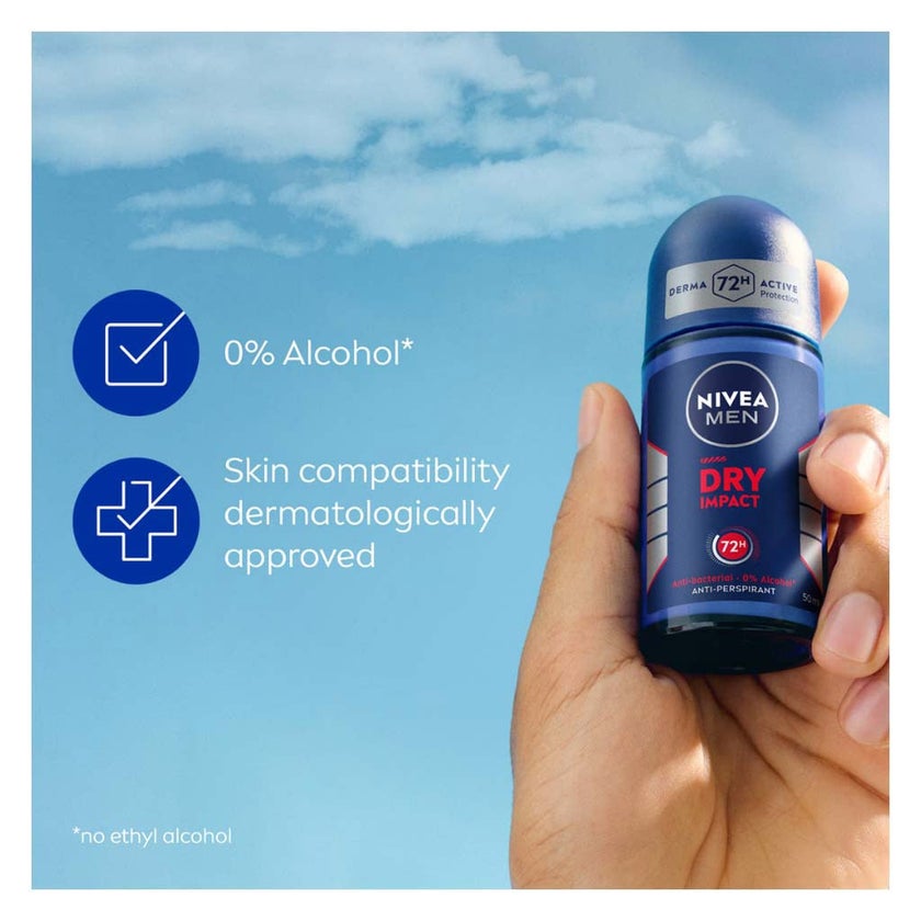 Nivea Men 72H Dry Impact Antiperspirant Deodorant Roll On 50ml