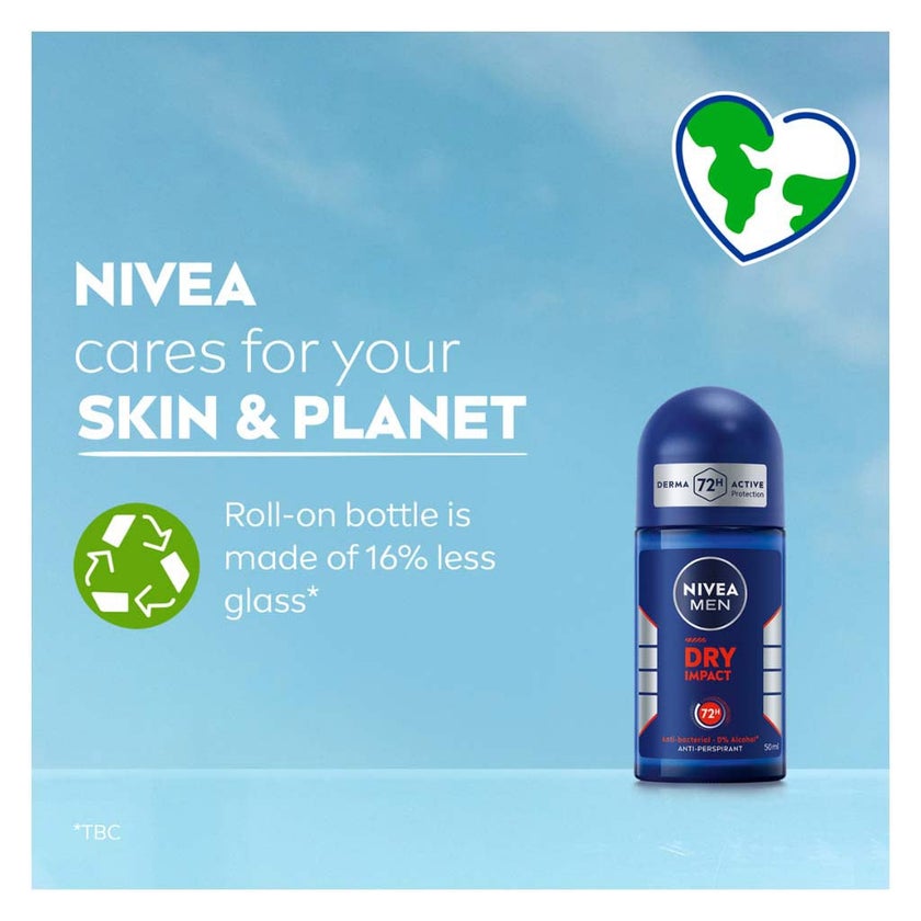 Nivea Men 72H Dry Impact Antiperspirant Deodorant Roll On 50ml