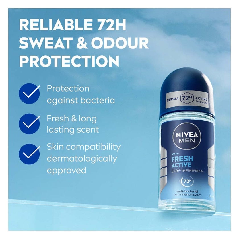 Nivea Men Fresh Active Infinifresh 72H Antibacterial Deo Roll On 50ml