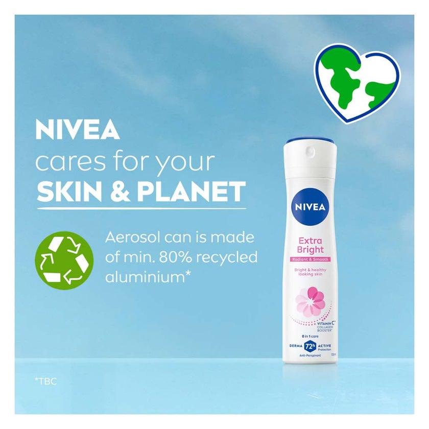 Nivea Extra Bright Radiance & Smooth 72H Active Antiperspirant Spray For Women 150ml