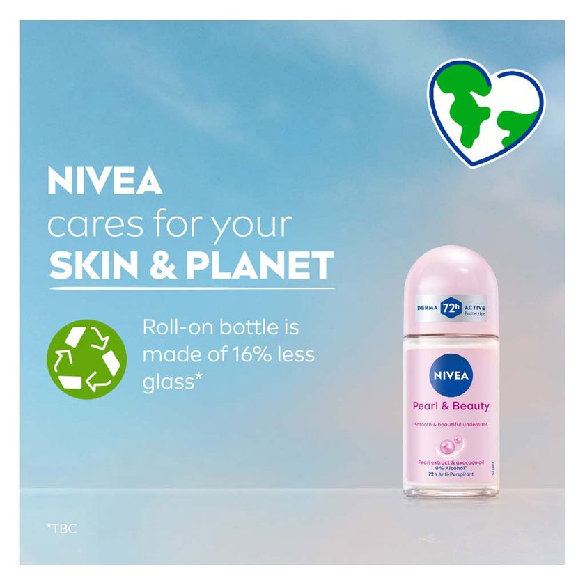 Nivea Pearl & Beauty 72H Active Antiperspirant Deodorant Roll On For Women 50ml