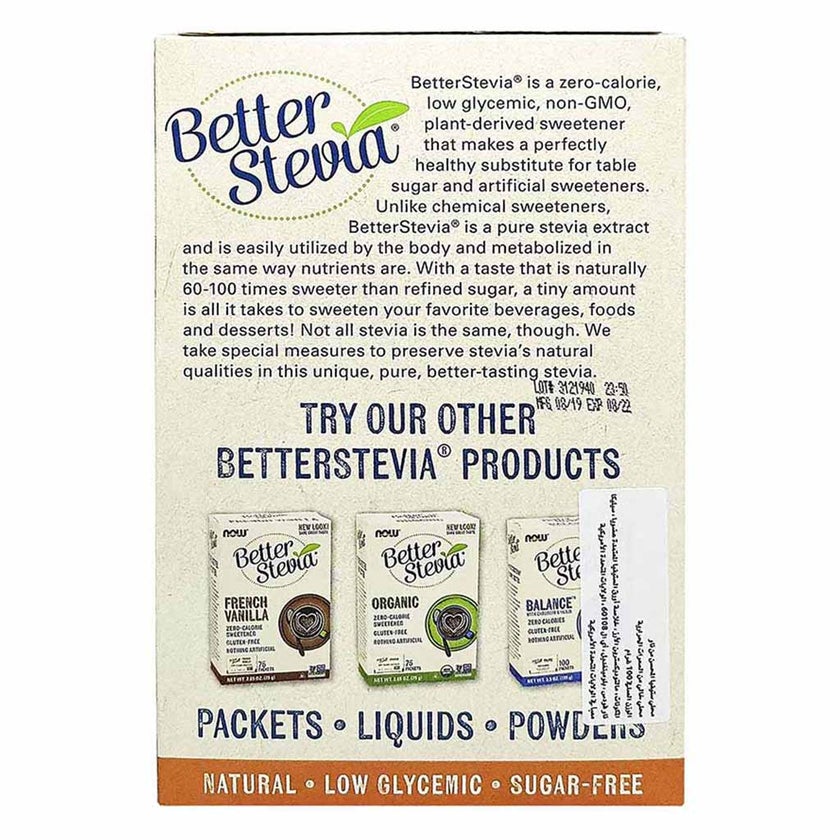 Now Better Stevia Zero-Calorie Sugar Free Sweetener, Pack of 100's