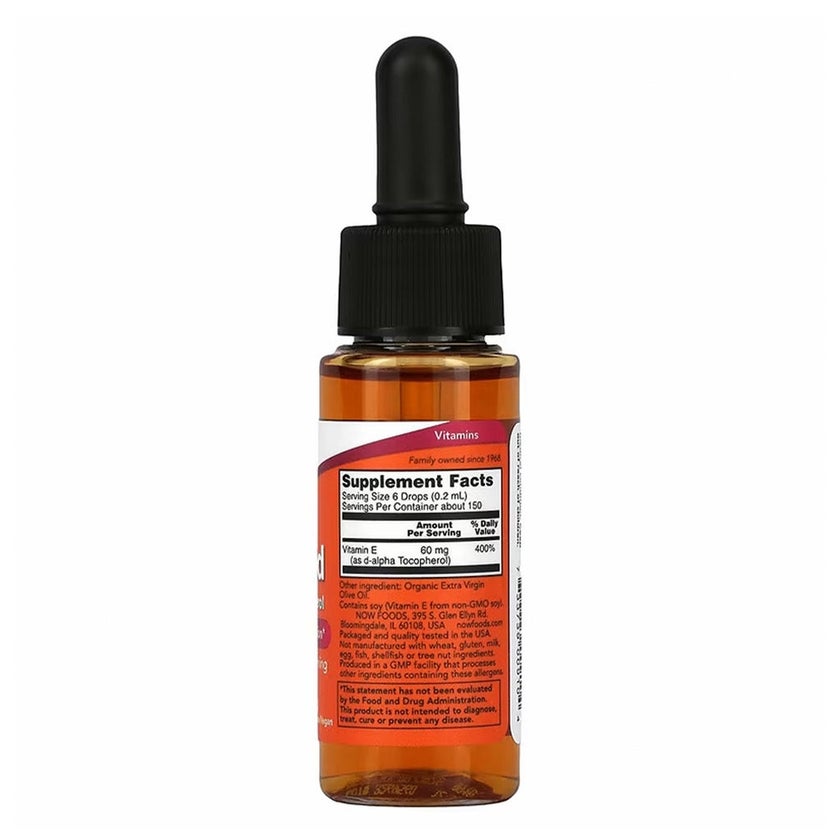 Now Vitamin E Liquid Drops, Plant Derived, For Antioxidant Support 30ml