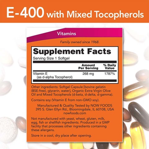Now Natural E-400 Vitamin E Softgel For Antioxidant Protection, Pack of 100's