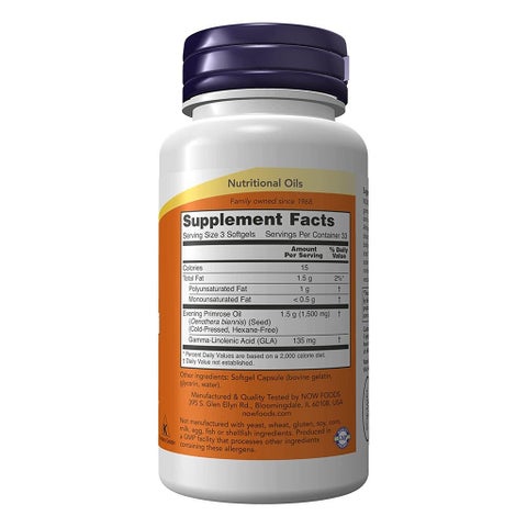 Now Evening Primrose Oil 500mg Softgels For Women's Skin Health & Immune Support, Pack of 100's