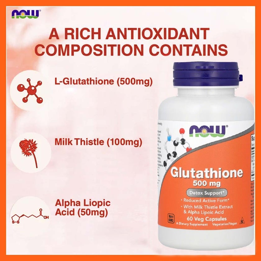Now Glutathione 500mg Detox Support Veg Capsules, Pack of 60's