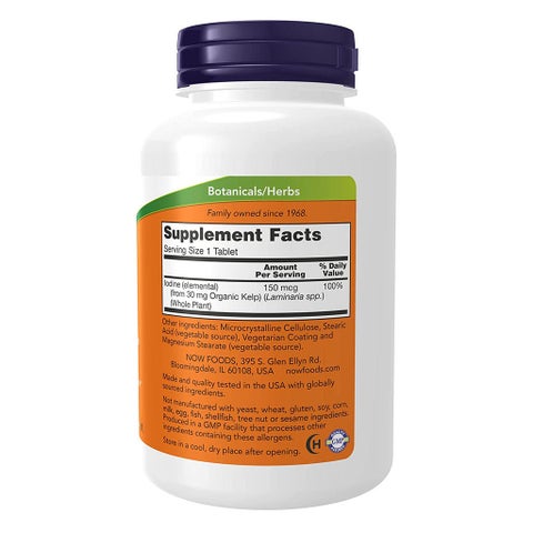 Now Kelp Iodine 150 mcg Tablets For Healthy Thyroid Function, Pack of 200's