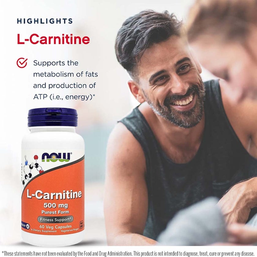 Now L-Carnitine 500mg Vegetarian Capsules For Fitness Support, Pack of 60's