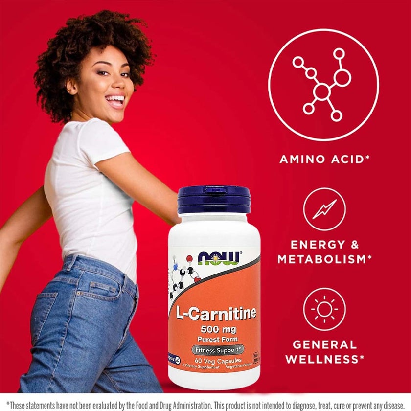 Now L-Carnitine 500mg Vegetarian Capsules For Fitness Support, Pack of 60's