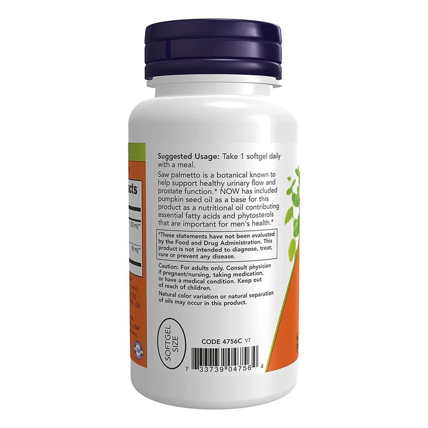 Now Saw Palmetto Extract 320mg Softgels For Men's Health & Healthy Prostate Function, Pack of 90's