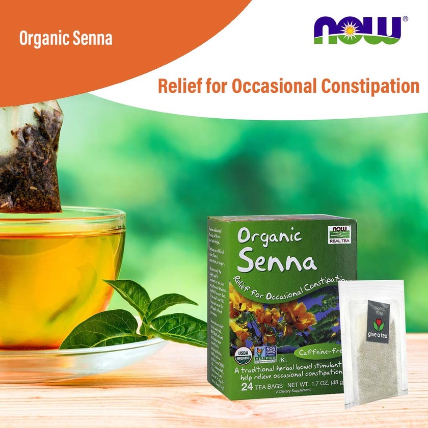 Now Organic Senna Tea Bags For Constipation Relief, Pack of 24's