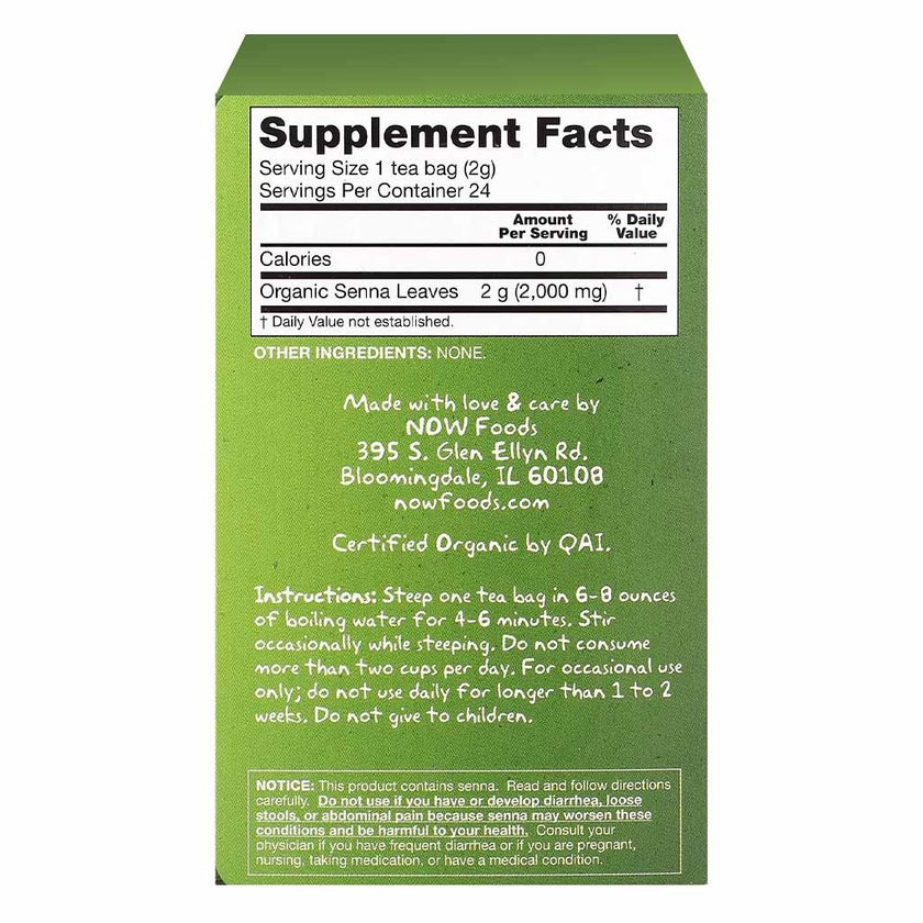 Now Organic Senna Tea Bags For Constipation Relief, Pack of 24's