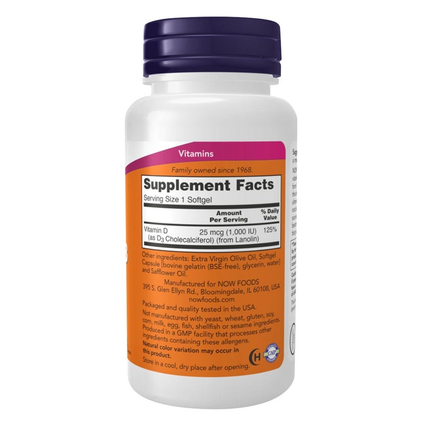 Now High Potency Vitamin D3 1000IU Softgels, Pack of 180’s