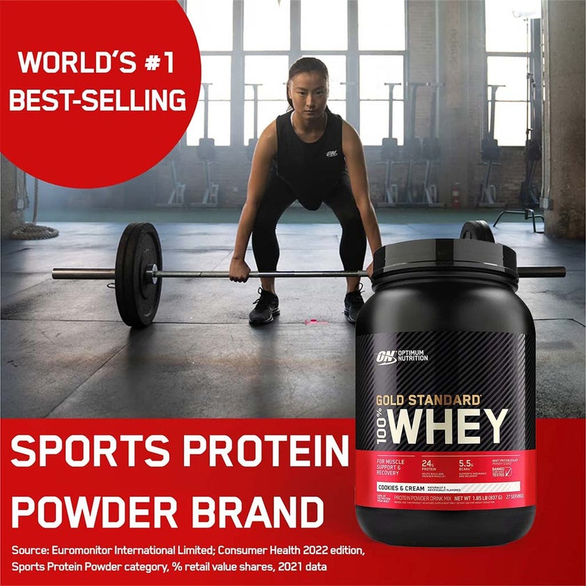 Optimum Nutrition Gold Standard 100% Whey Cookies & Cream Protein Powder 27 Servings