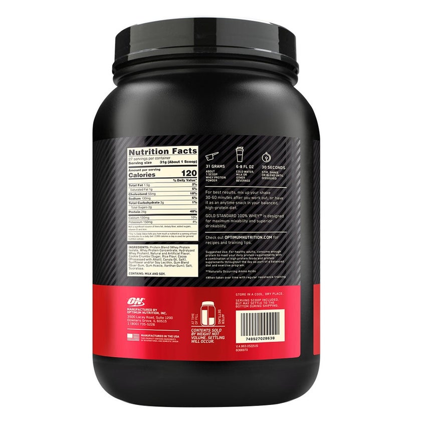 Optimum Nutrition Gold Standard 100% Whey Cookies & Cream Protein Powder 27 Servings