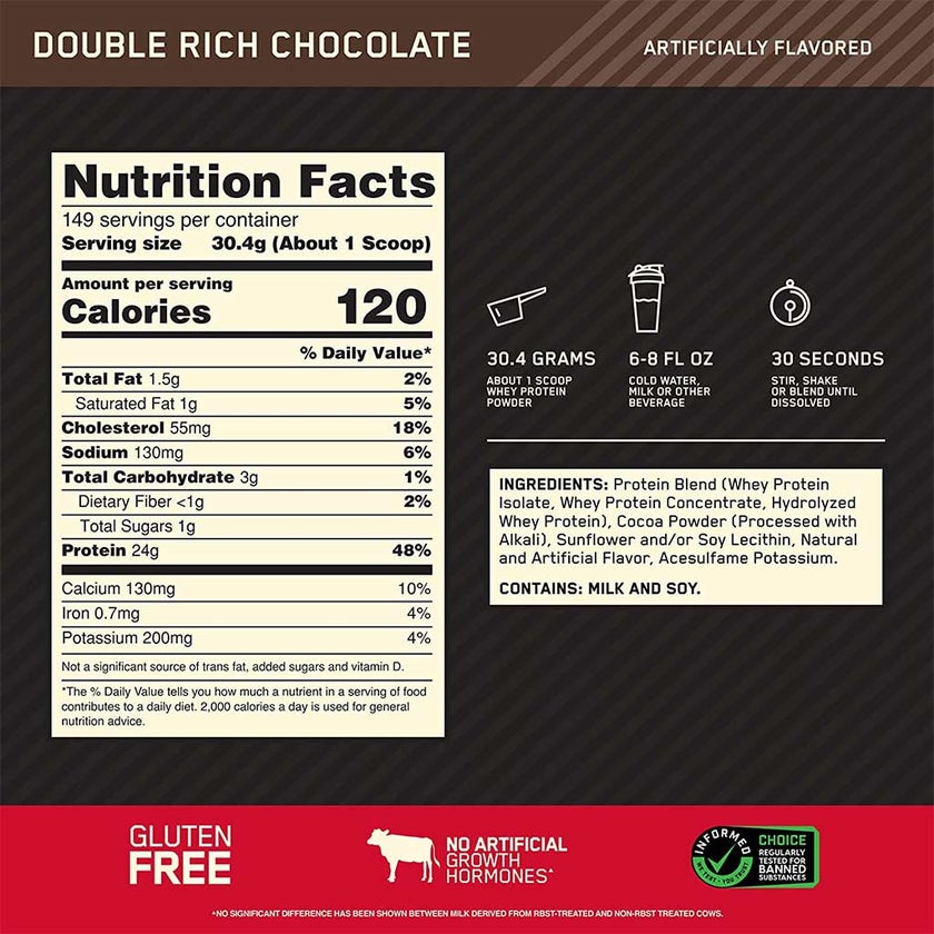 Optimum Nutrition Gold Standard 100% Whey Protein Double Rich Chocolate 10lb