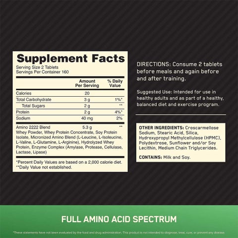 Optimum Nutrition Superior Amino 2222mg Tablets, Pack of 320's