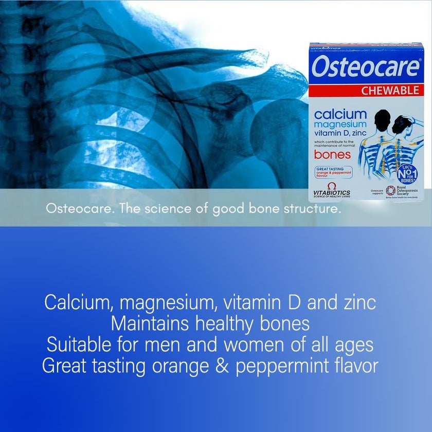 Vitabiotics Osteocare Chewable Calcium Tablets, Orange & Peppermint Flavored, For Healthy Bones, Pack of 30’s