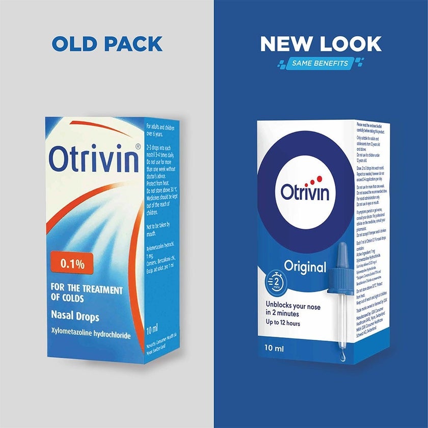 Otrivin Original 0.1% Adult Nasal Drops For Blocked Nose 10ml