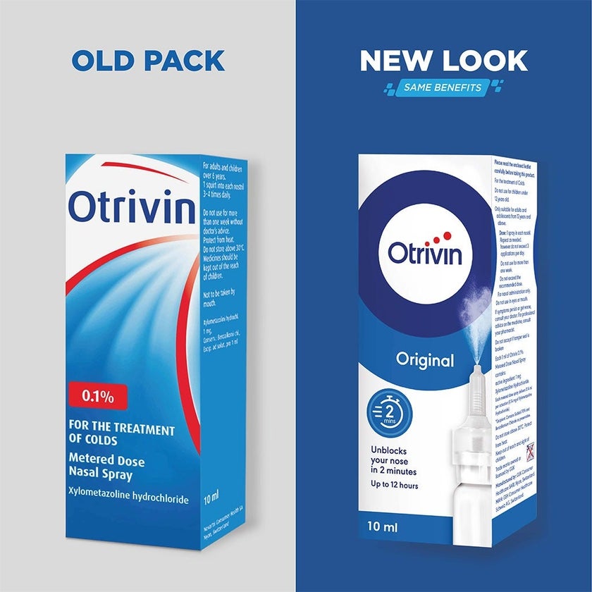 Otrivin Original 0.1% Adult Nasal Spray For Blocked Nose 10ml