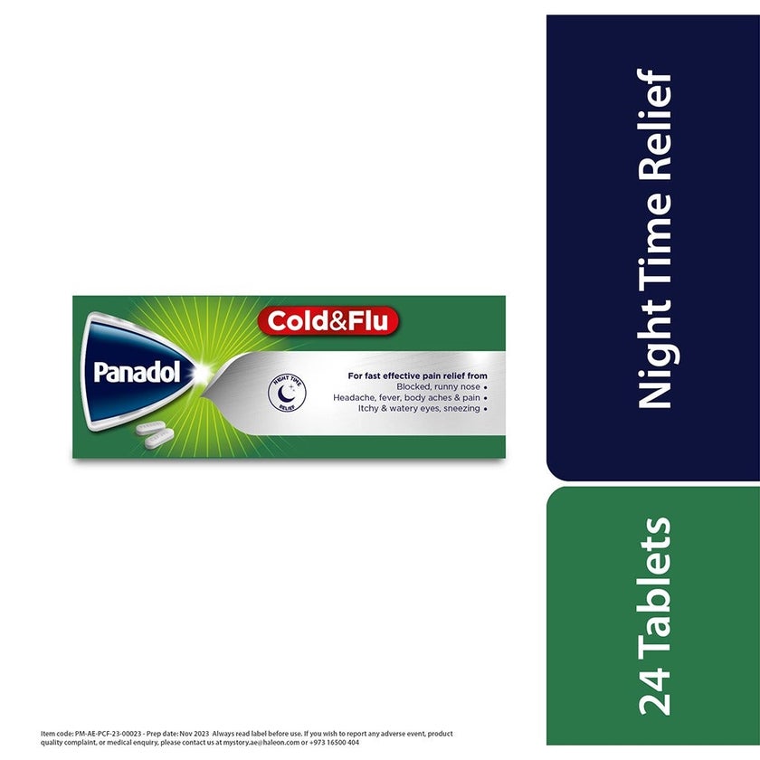 Panadol Cold & Flu - NIGHT Tablets For Fever, Cold & Flu, Pack of 24's