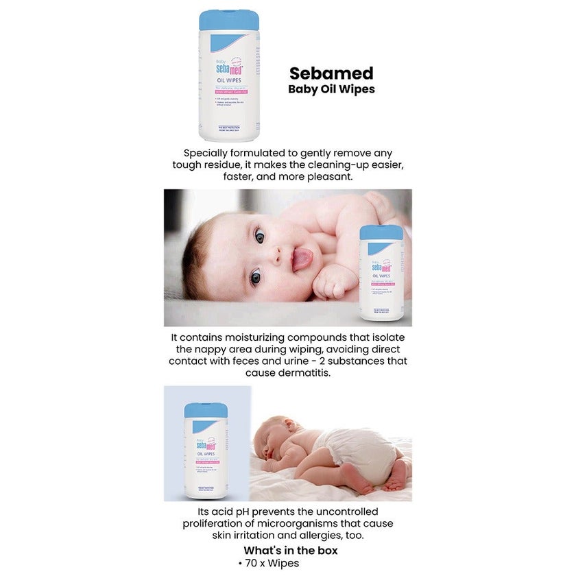 Sebamed Baby Oil Wipes, Pack of 70's