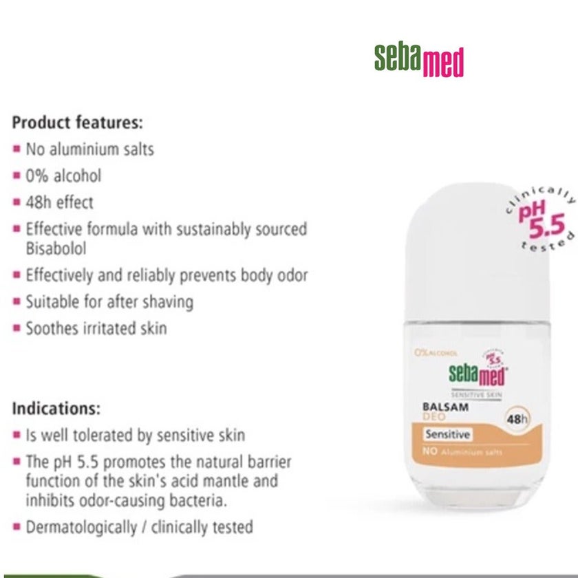 Sebamed Balsam 48Hr Deo Roll-on, Sensitive 50ml
