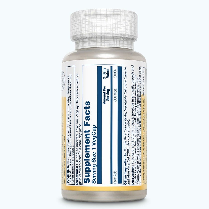 Solaray Folic Acid 800mcg Veg Capsules, Pack of 100's
