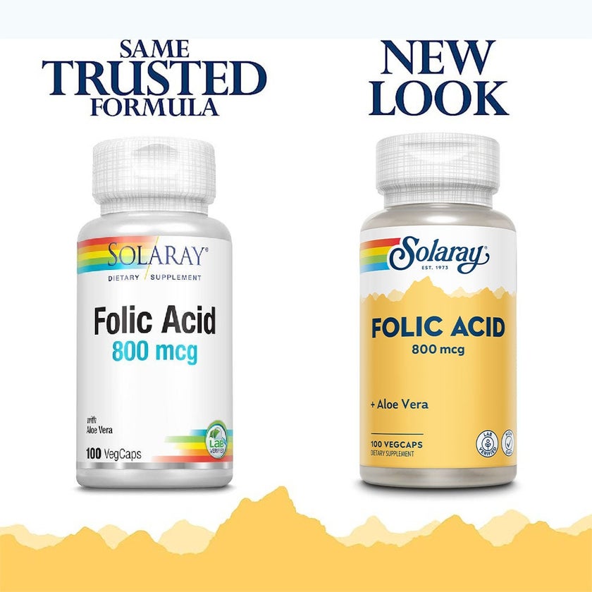 Solaray Folic Acid 800mcg Veg Capsules, Pack of 100's