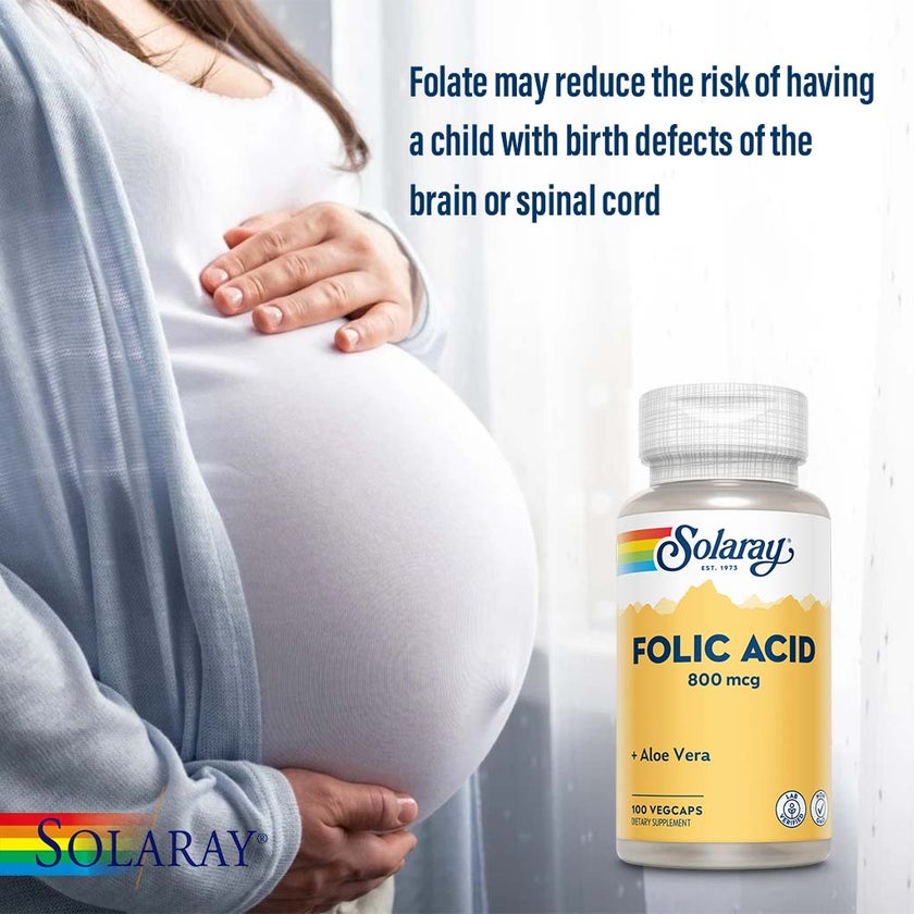 Solaray Folic Acid 800mcg Veg Capsules, Pack of 100's