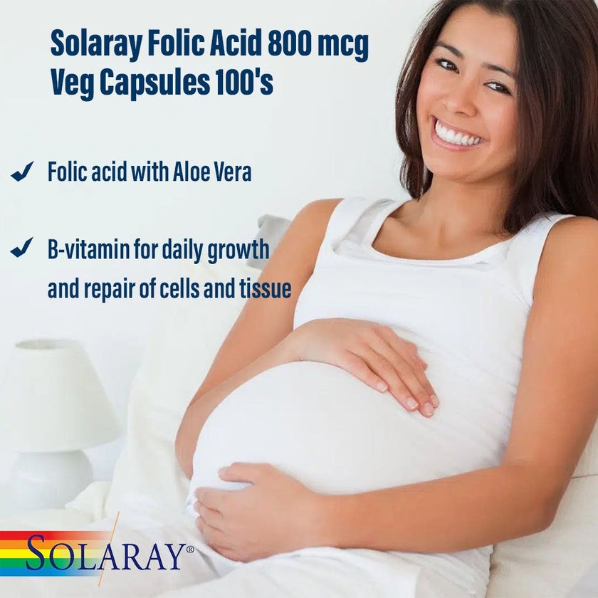 Solaray Folic Acid 800mcg Veg Capsules, Pack of 100's