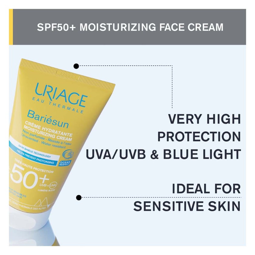 Uriage Bariesun SPF 50+ Unscented Moisturizing Cream, Sensitive Skin - 50ml