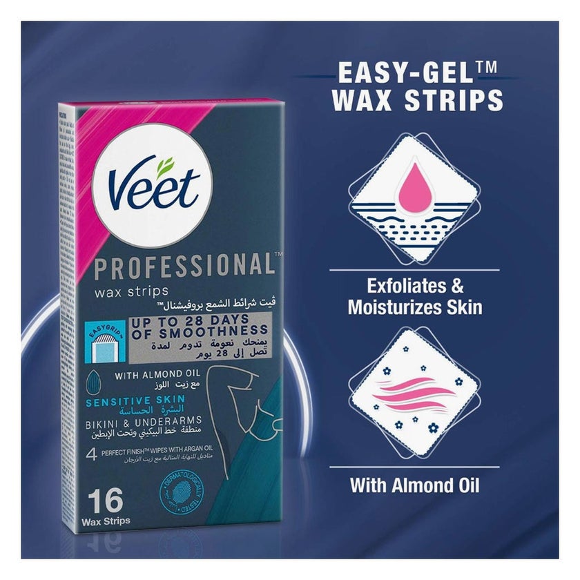 Veet Bikini & Under Arm Sensitive Skin Wax Strips, Pack of 16's