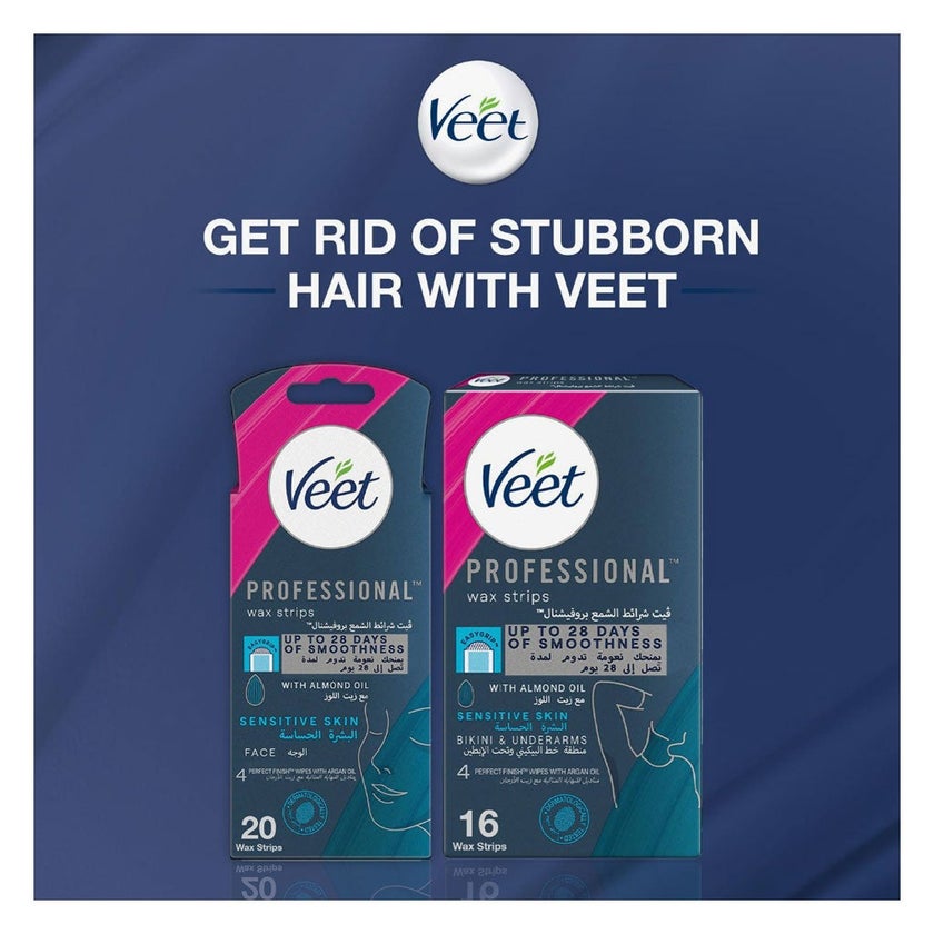 Veet Bikini & Under Arm Sensitive Skin Wax Strips, Pack of 16's