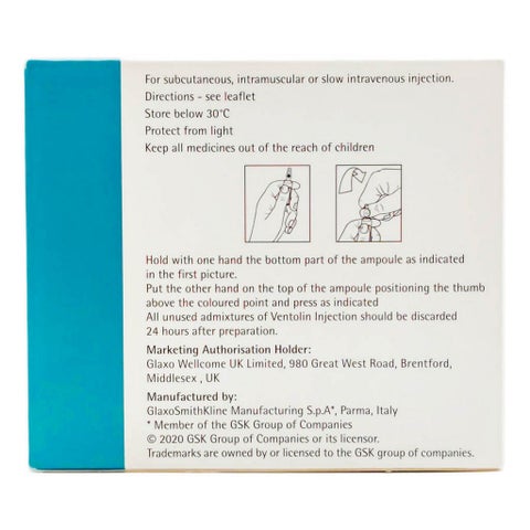 Ventolin 0.5mg/ml Injection 1ml, Pack of 5’s