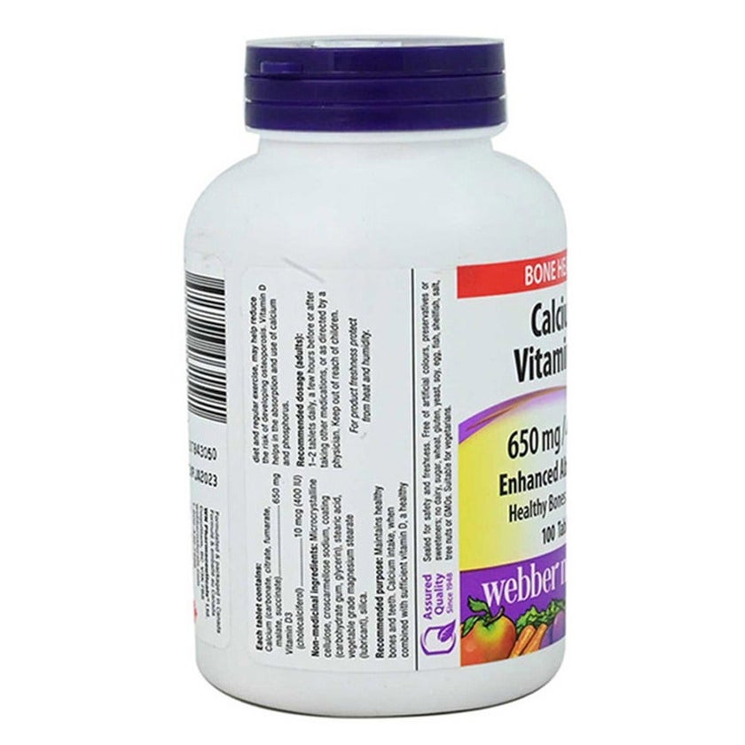 Webber Naturals Calcium Vitamin-D3 650mg Tablets, Pack of 100s