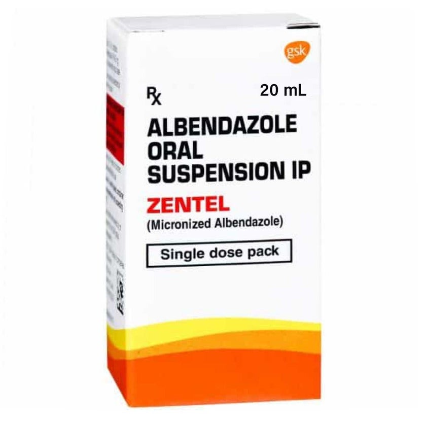 Zentel Oral Suspension Albendazole 100mg/5ml For Deworming 20ml