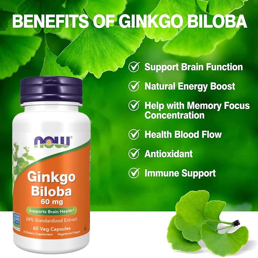 Now Ginkgo Biloba 60mg Veg Capsules, Pack of 60's