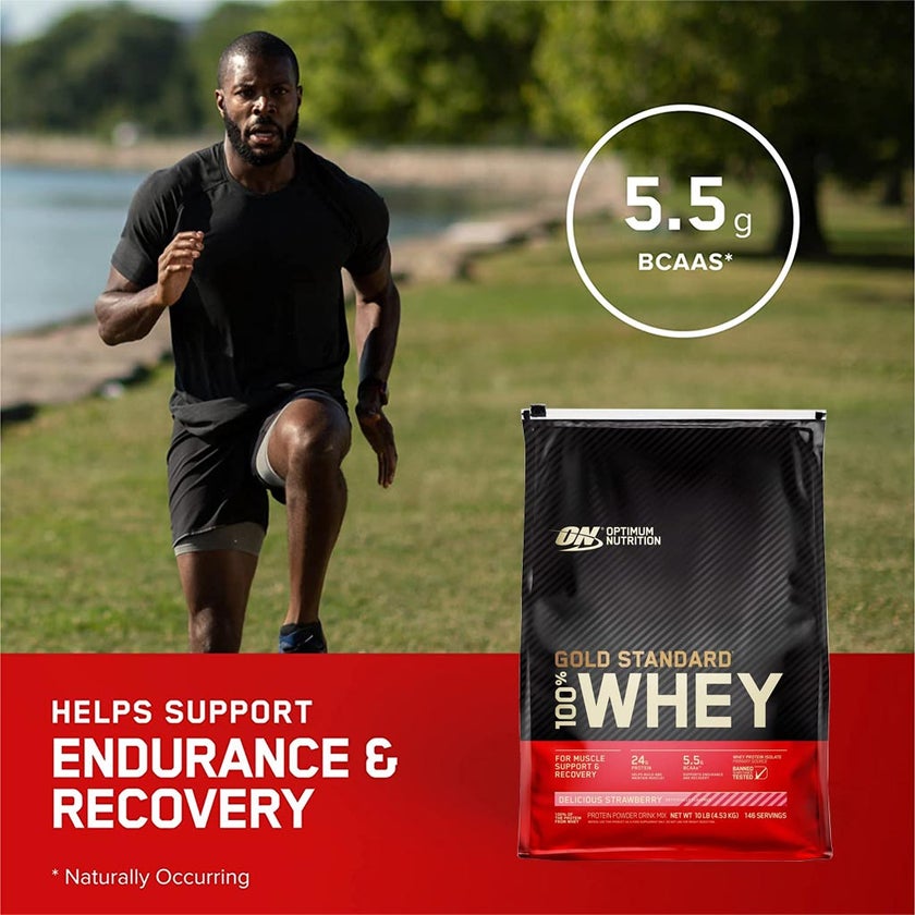 Optimum Nutrition Gold Standard 100% Whey Protein Powder Drink Mix Delicious Strawberry 10lb